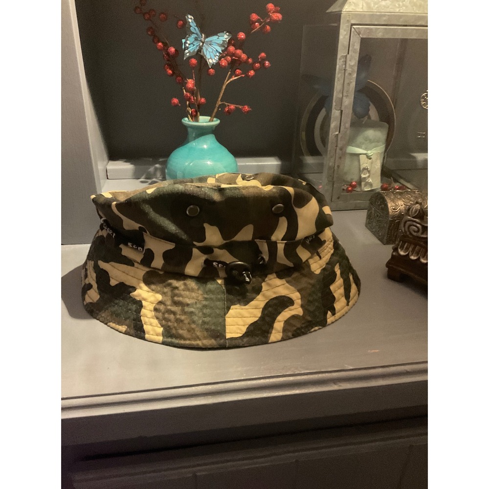 Reversible Camouflage Bucket Hat Black Camo Adjustable Toggle Sun Hat Mens